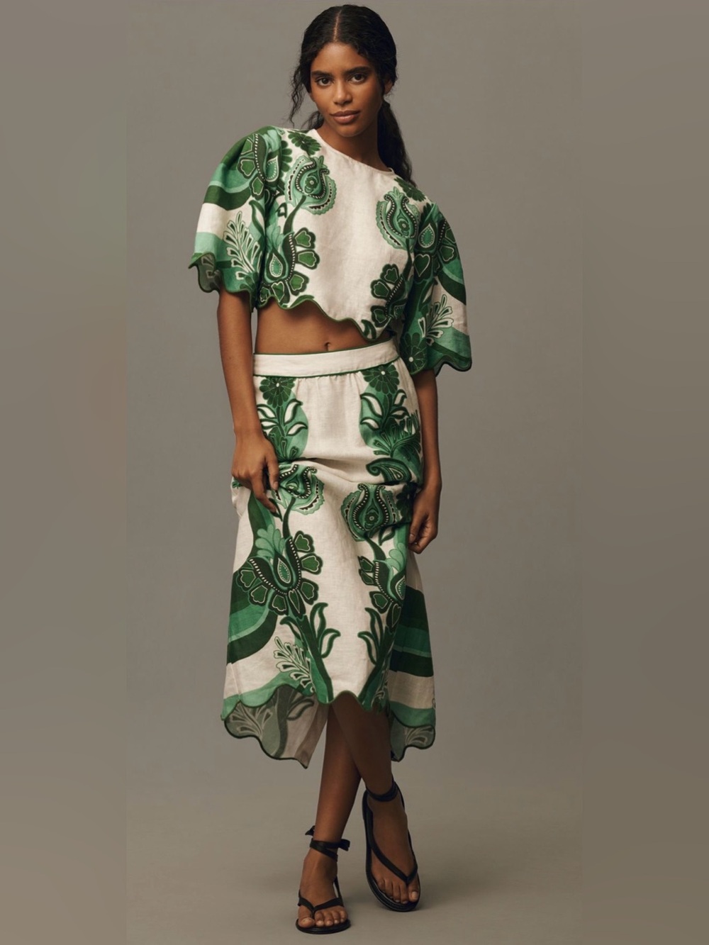 Farm Rio Color Festival Linen Midi Skirt